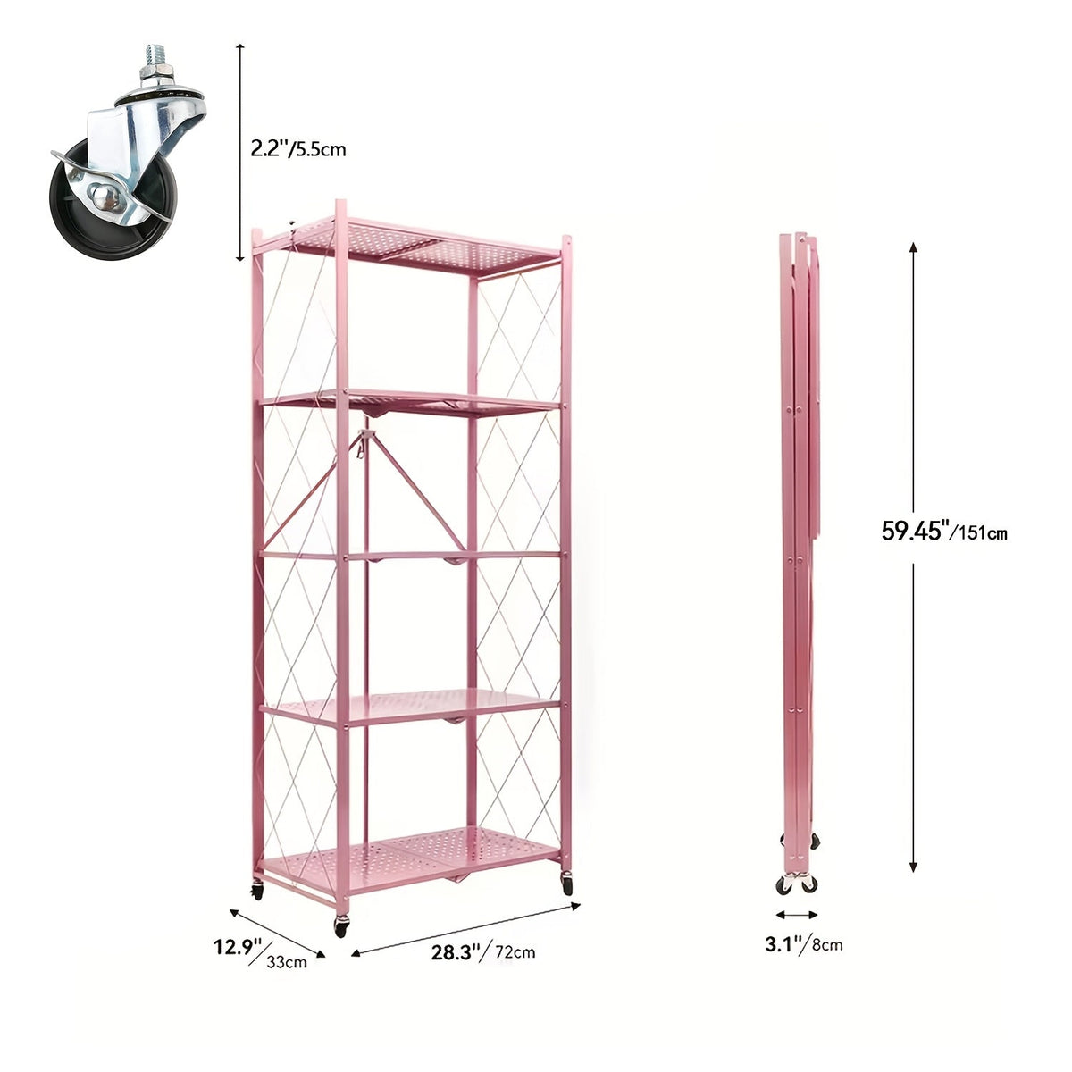 Heavy Duty Folding Storage Rack with Wheels β 3/4/5-Tier Portable Floor-Standing Shelf, No Assembly Required, for Home, Office, Bedroom & Dorm, 4 Colors Available