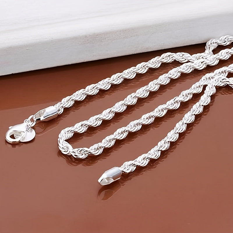 Collier chaîne torsadée plaqué argent 925, style tribal simple en acier inoxydable, unisexe, 18-30 pouces - Bijou pour hommes et femmes, idéal au quotidien ou pour les fêtes, cadeau pour la Saint-Valentin, toutes saisons