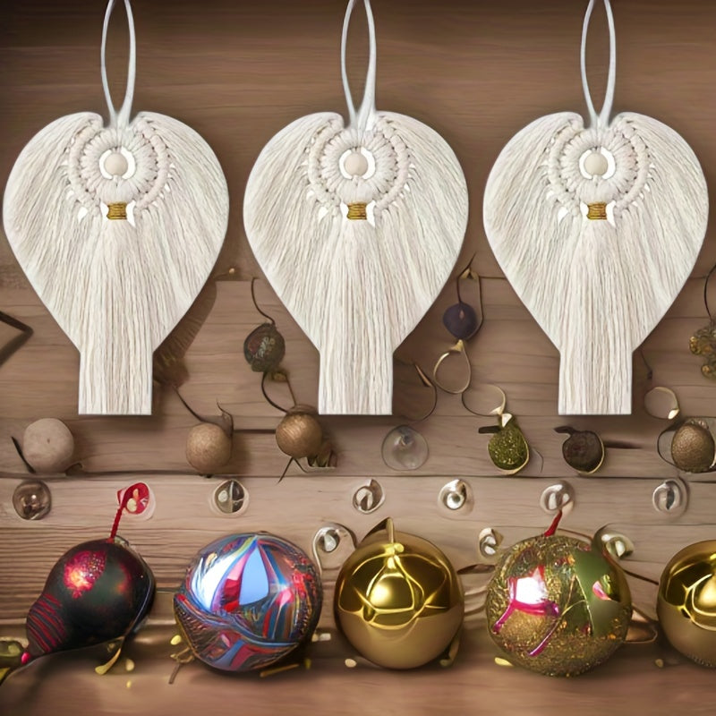 Kit de décoration ange en macramé 3 pièces, accents dorés, décoration murale bohème, décoration de Noël pour la maison, cadeau artisanal pour maman et filles, exposition hivernale