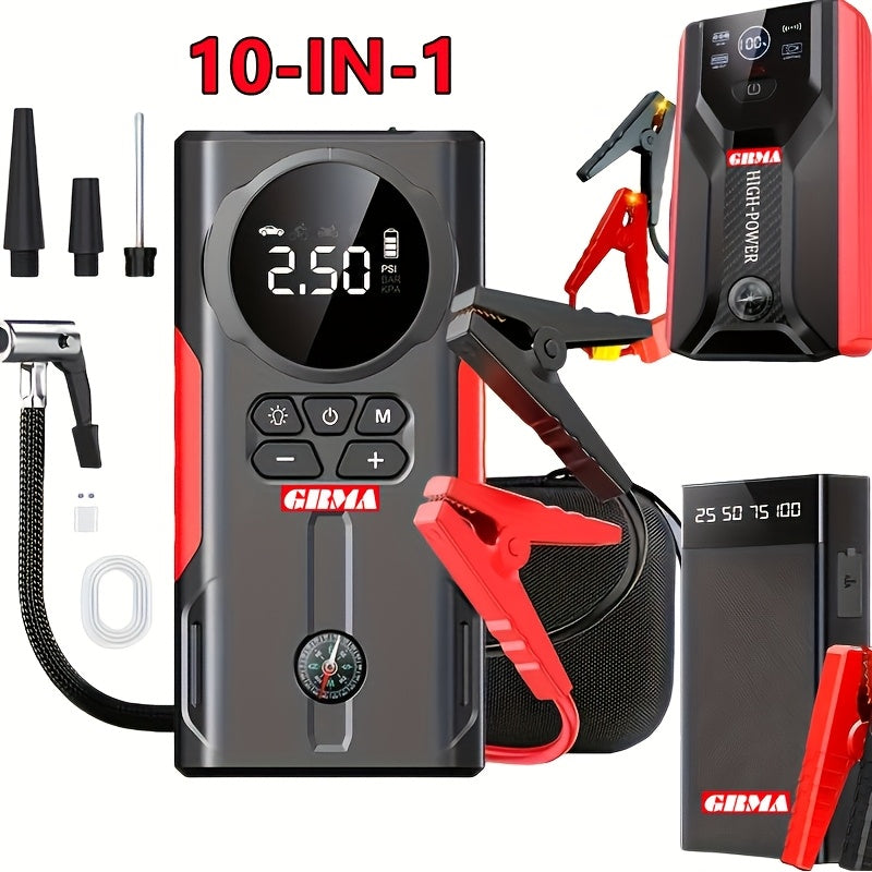 Démarreur de batterie portable pour voiture 2000 A – Booster sans fil 12 V pour démarrage rapide de moteurs essence (8,0 L) et diesel (6,5 L) avec entrée/sortie USB, lampe d'urgence LED – Accessoire auto et outil d'urgence