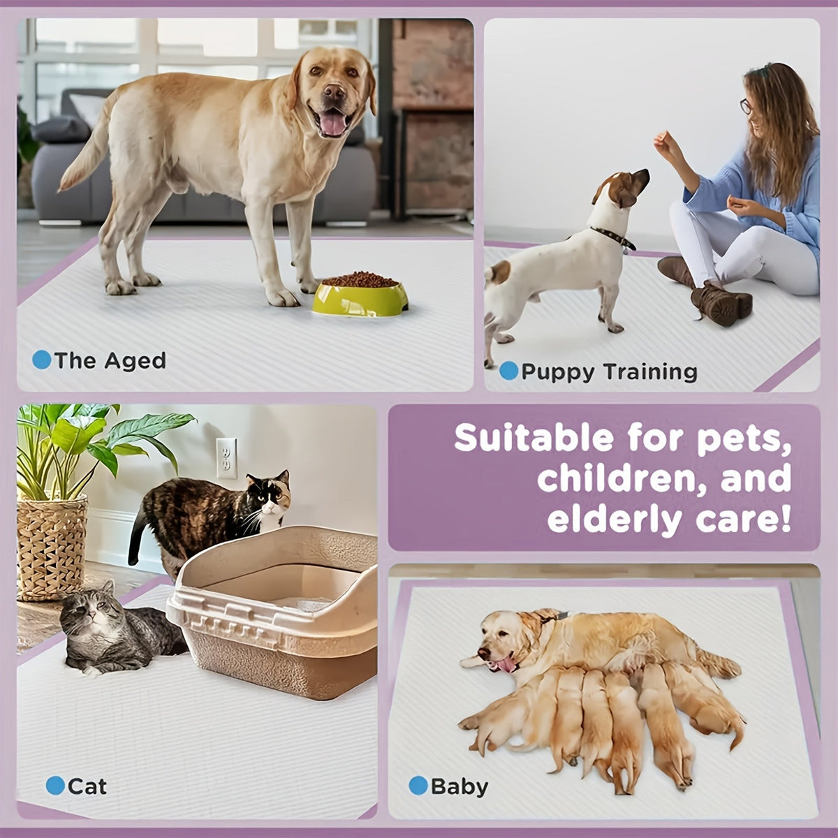 Alèses super absorbantes pour chiens à 8 couches, paquet de 100 – Tapis de dressage anti-fuites, contrôle des odeurs, résistants aux déchirures, tailles 60x60 cm et 86x71 cm pour chiens, chats et chiots