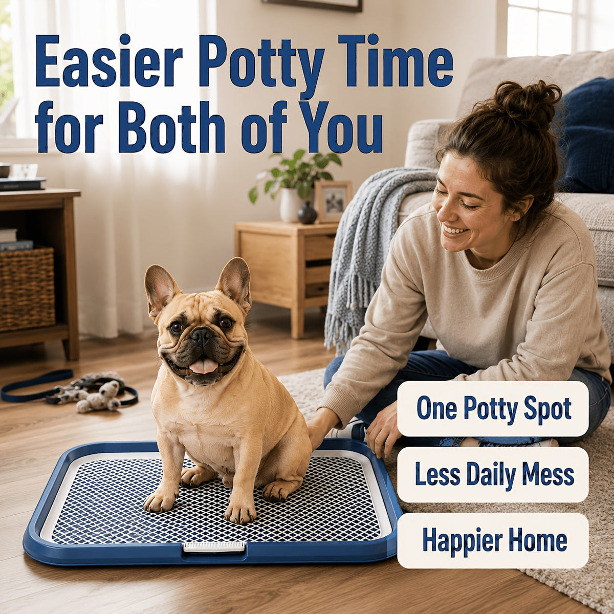 Bac à litière étanche pour chien, toilettes d'intérieur pour chiot avec grille amovible, support de tapis de propreté lavable pour l'apprentissage des chiots en appartement, station sanitaire pour petits et moyens chiens