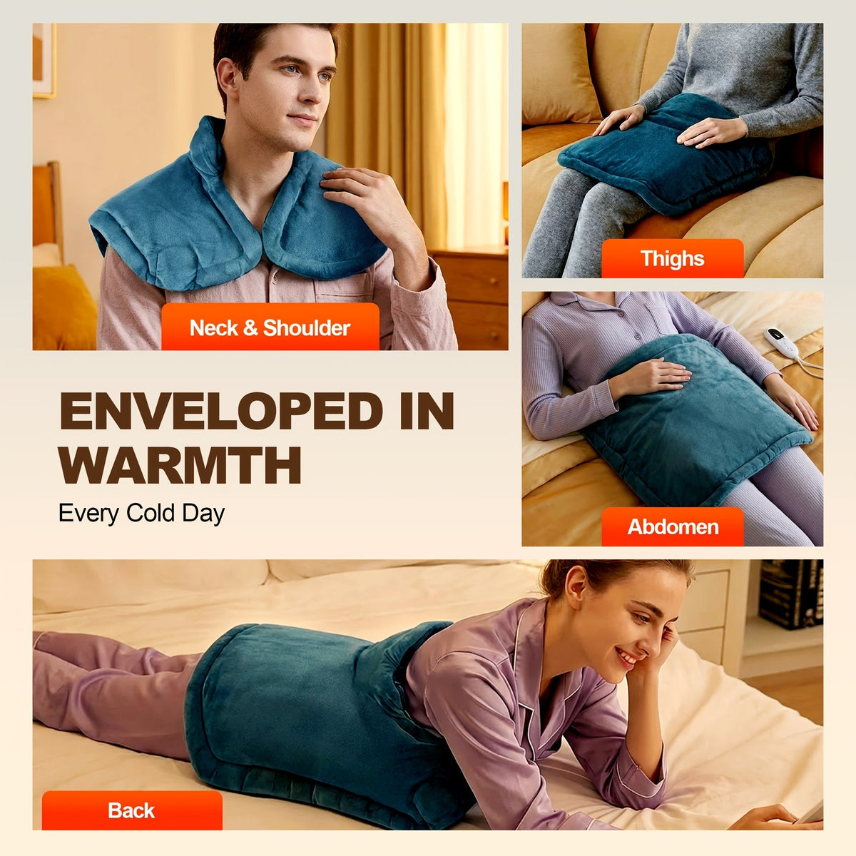 Coussin chauffant au graphène pour le cou, les épaules et le dos – 130 W, chaleur profonde, lesté, 56 cm x 46 cm, 6 réglages, minuterie d'arrêt automatique, coussin électrique lavable en machine
