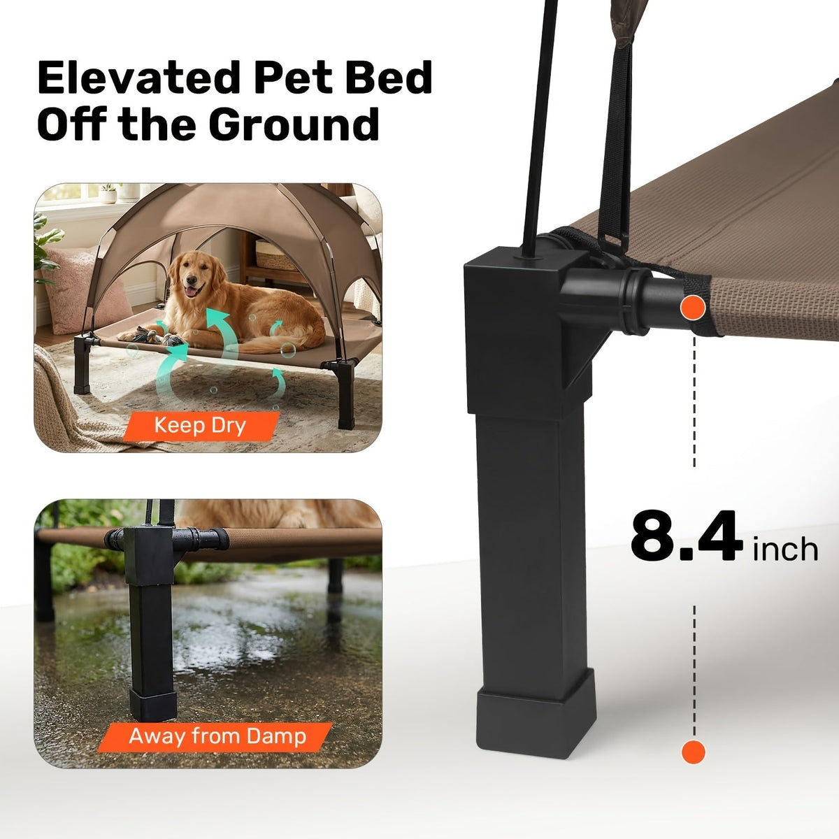 Elevated Dog Bed with Removable Canopy Shade Tent β Portable Raised Outdoor Cooling Pet Cot for Dogs & Cats, Breathable Mesh, Lightweight Foldable Design for Camping, Yard & Patio