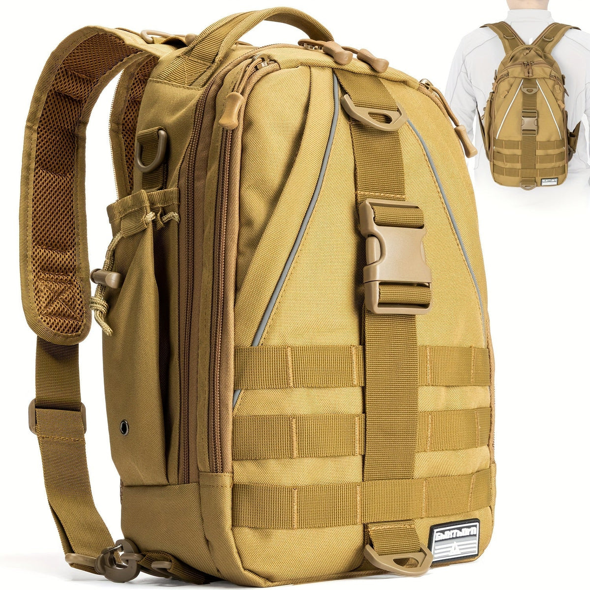 Sac à dos de pêche avec porte-canne – Sac bandoulière imperméable pour randonnée, pêche à la mouche, rangement de boîte à pêche, cadeau pour papa pêcheur