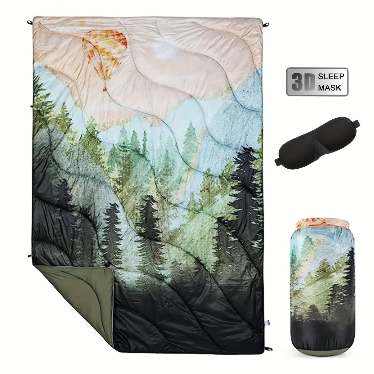 Couverture de camping matelassée pour extérieur 140x200 cm, légère, alternative au duvet, ultra chaude, couette de hamac – Couverture de camping imprimée pour les voyages, pique-niques, fêtes sur la plage et temps froid | 140x200 cm