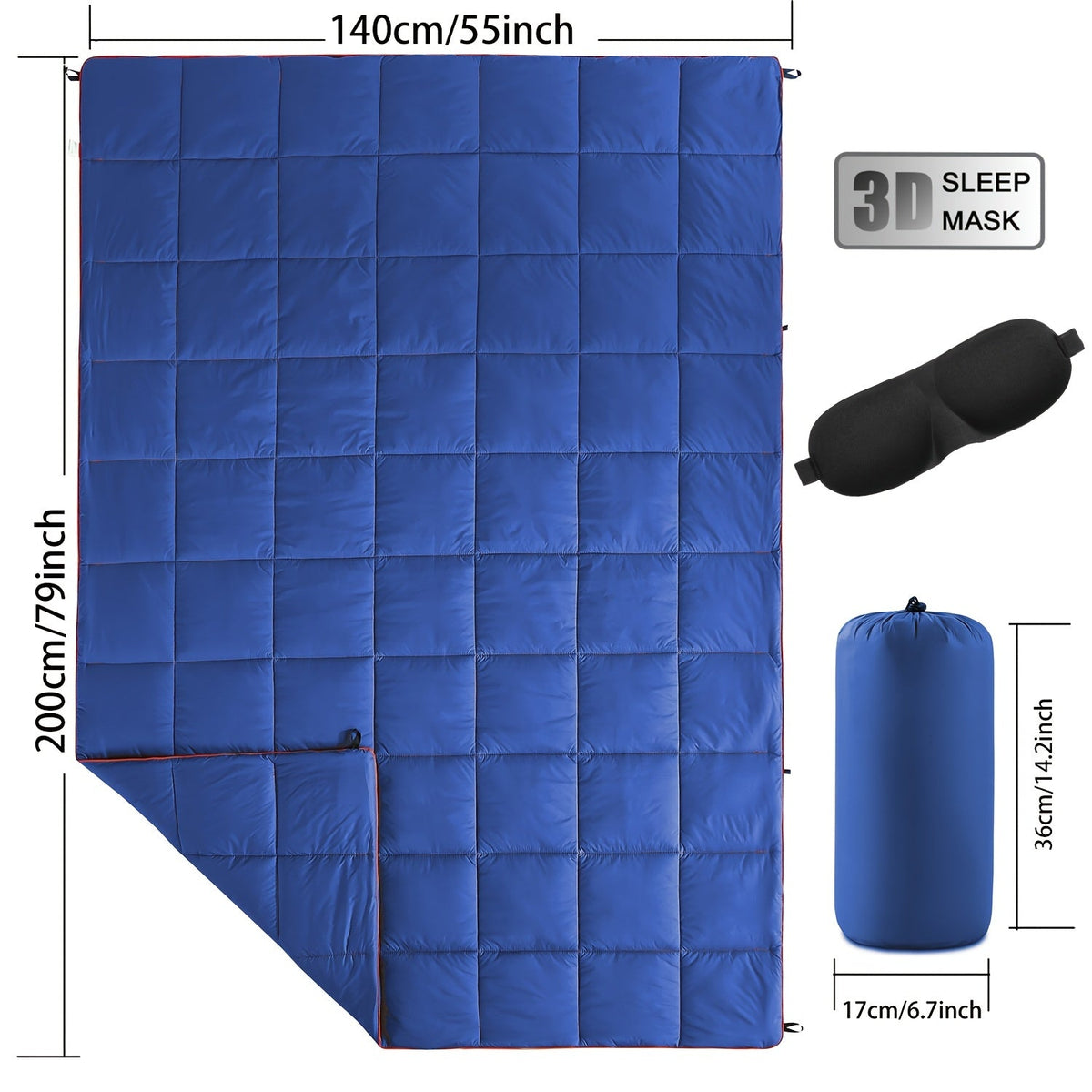 Couverture de camping matelassée pour extérieur 140x200 cm, légère, alternative au duvet, ultra chaude, couette de hamac – Couverture de camping imprimée pour les voyages, pique-niques, fêtes sur la plage et temps froid | 140x200 cm