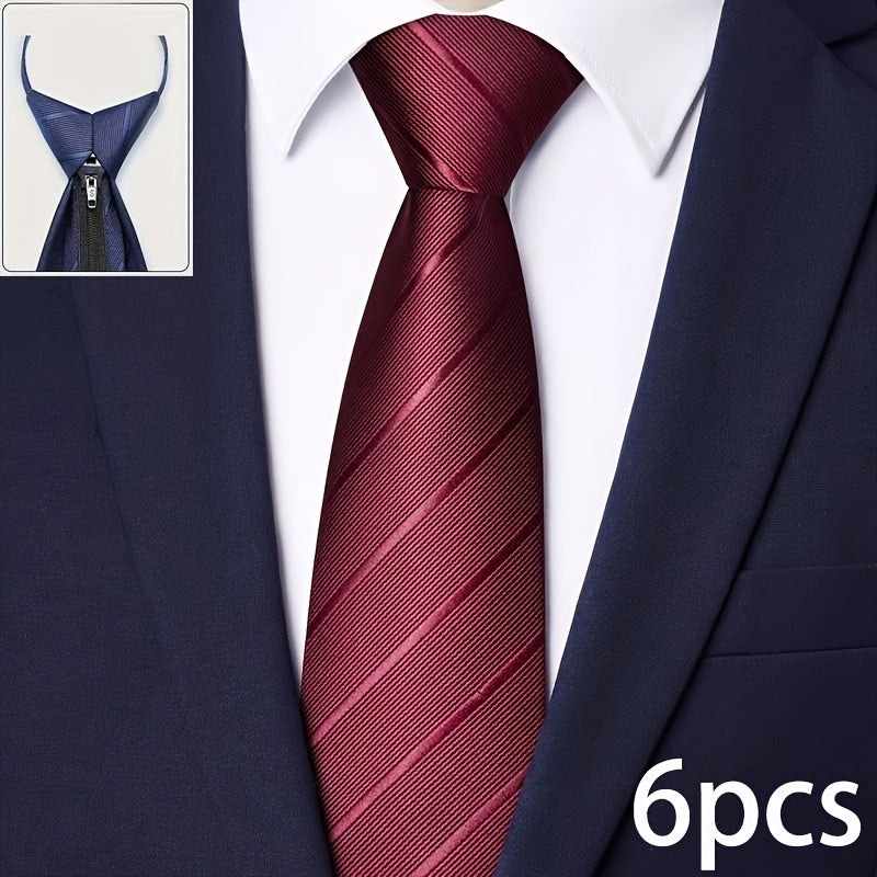 Lot de 6 cravates zippées pour hommes - Cravates pré-nouées noir, bleu marine et bordeaux pour mariage, affaires, entretiens d'embauche et remise de diplômes, coffret cadeau avec cravates ajustables à clipser pour hommes et garçons
