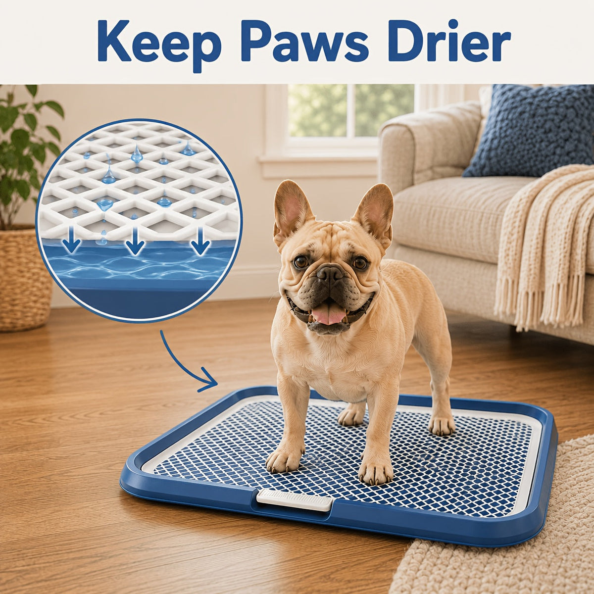 Bac à litière étanche pour chien, toilettes d'intérieur pour chiot avec grille amovible, support de tapis de propreté lavable pour l'apprentissage des chiots en appartement, station sanitaire pour petits et moyens chiens