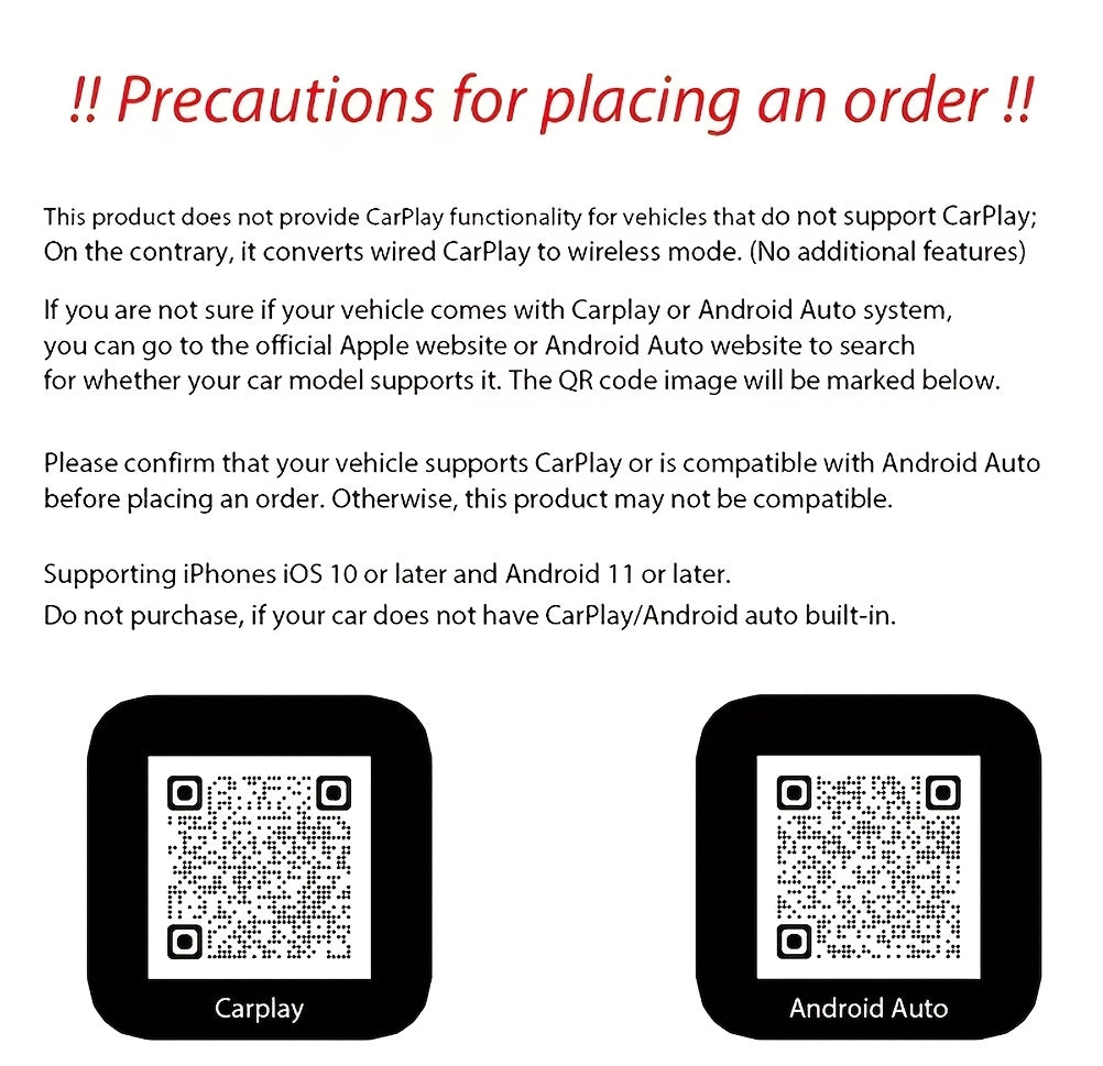 Adaptateur CarPlay sans fil, mini dongle version améliorée 2026 – 2-en-1 pour iPhone et Android Auto, conversion de filaire à sans fil, USB-A et USB-C, double bande à faible latence, connexion automatique, certifié FCC