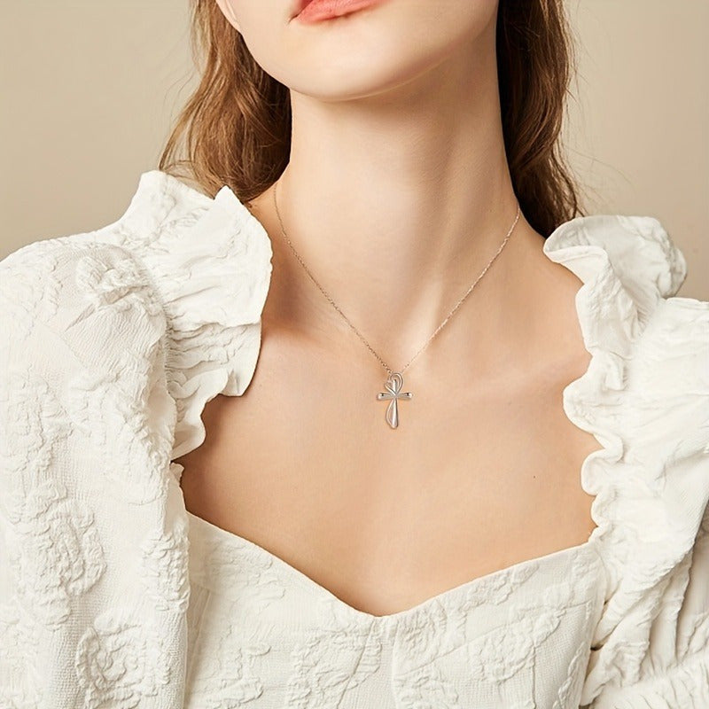 Collier avec pendentif croix de l'amour en argent sterling 925 pour femme – Finition or blanc, bijou religieux significatif, cadeau pour maman, âme sœur, petite amie, épouse – Anniversaire, Noël et Saint-Valentin