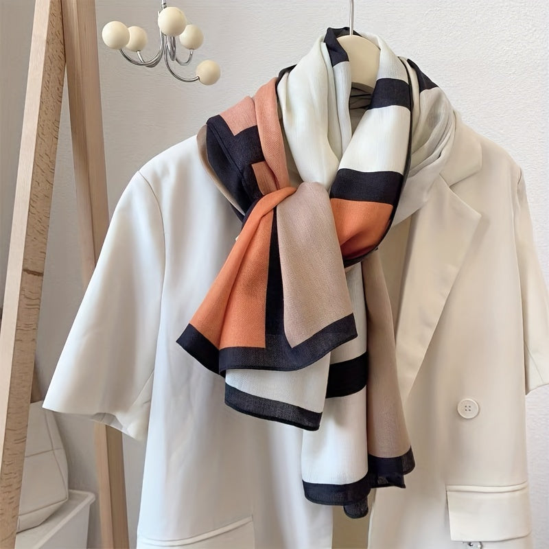 Écharpe et châle color-block en viscose pour femme – Accessoire doux et respirant à motif géométrique, coupe-vent et protection solaire pour les sorties décontractées et les voyages, léger, facile d'entretien et lavable à la main, beige kaki orange