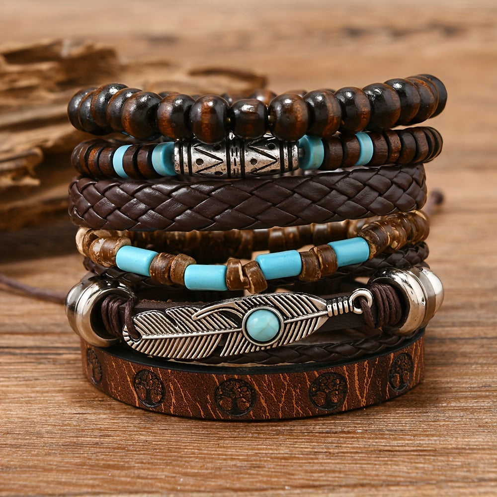 Lot de 24 bracelets bohèmes pour femmes – Bracelets empilables avec perles turquoise, cuir PU tressé et pendentif fleur, bijoux style bohème western en jean, ensemble de bracelets superposés à offrir aux adolescentes et aux adultes
