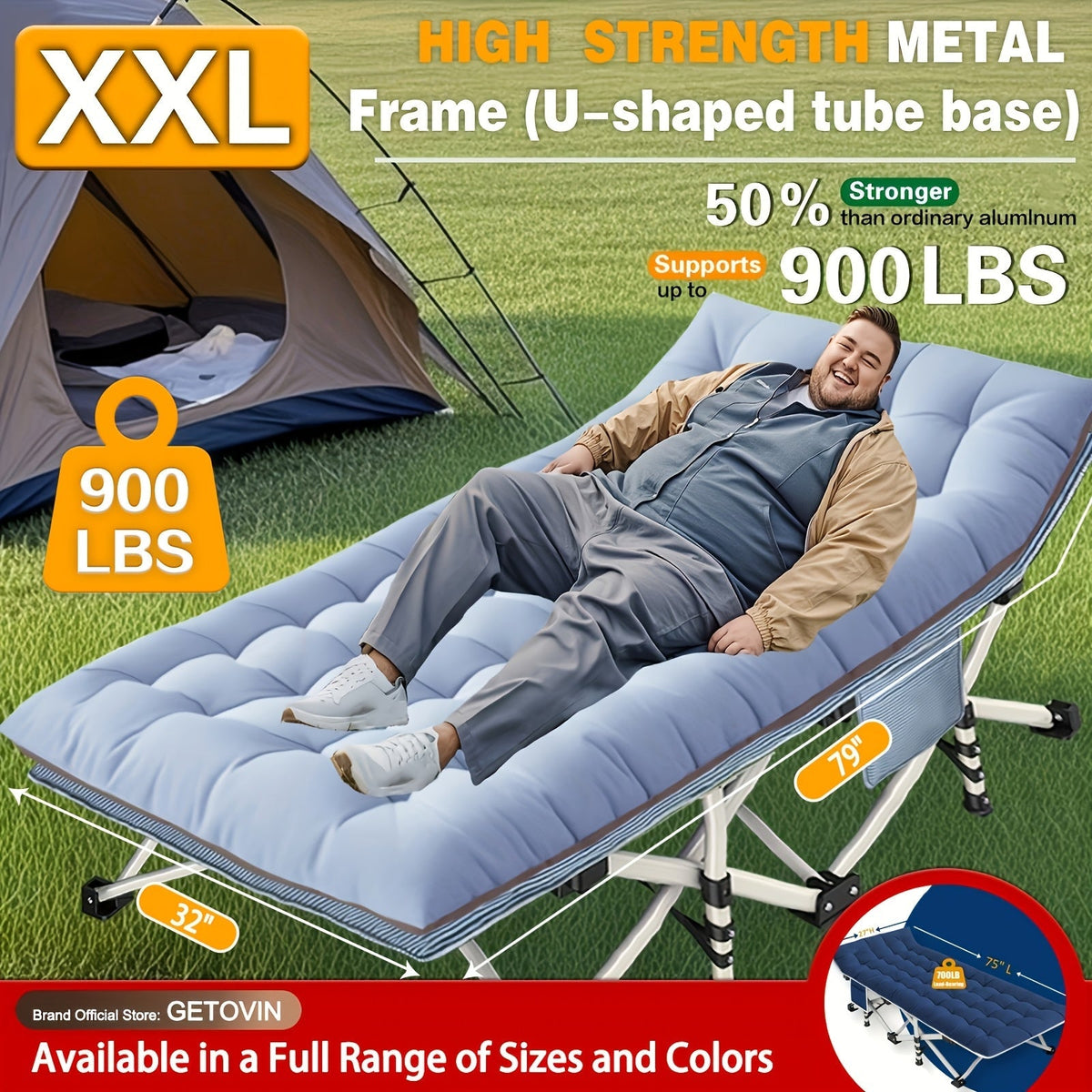 Lit de camp pliant avec matelas 190-200 cm – Lit de camp portable très résistant pour adultes, enfants et adolescents, charge maximale 315-400 kg, pour le camping, la maison, le bureau, la plage, le jardin et la pêche