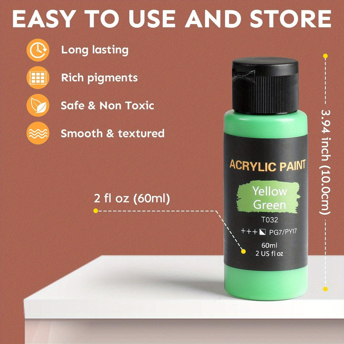 Set de peinture acrylique 36 couleurs de 60 ml chacune avec 12 pinceaux – Fournitures de peinture à pigments riches pour toile, céramique et tissu, artistes débutants et professionnels, rentrée scolaire et cadeau de fêtes