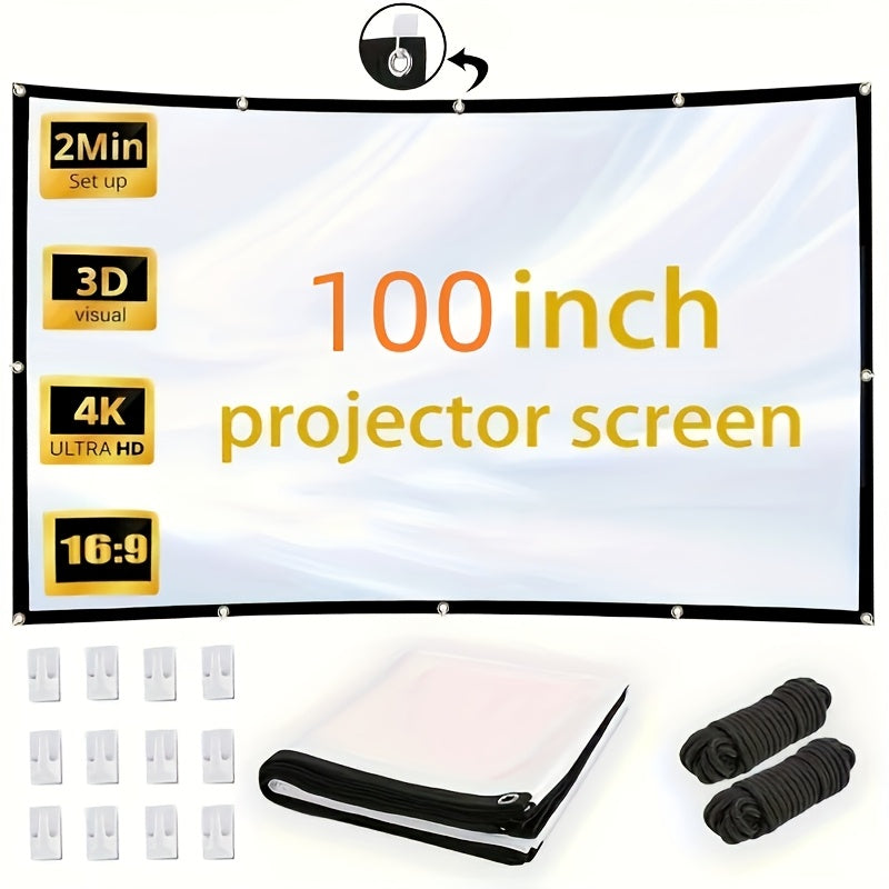 Écran de projection portable 100 pouces 4K HD 16:9 – Écran de cinéma pliable anti-plis pour intérieur et extérieur, angle de vision large 160° à projection double face pour home cinéma, camping, fêtes et présentations