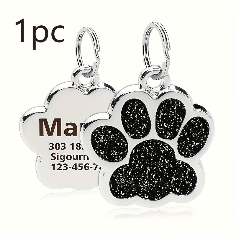 Plaque d'identification pour chien gravée au laser sur mesure - Médaille personnalisée avec motif de patte de chat, durable et résistante à la décoloration pour chiens et chats, 7 options de couleurs (argent, noir, violet, rose, rouge, bleu, bleu lagon)