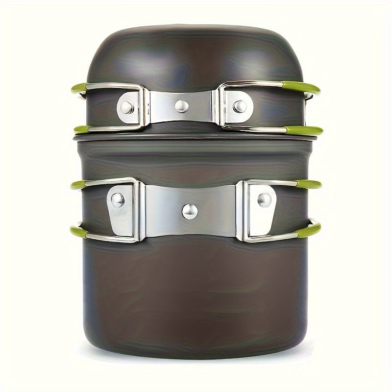 Ensemble de cuisine de camping en acier inoxydable 304 avec rangement pliable – Casserole compacte et durable avec couteaux et fourchettes pour randonnée, pique-niques et camping, vert et orange, kit de cuisine de camping léger