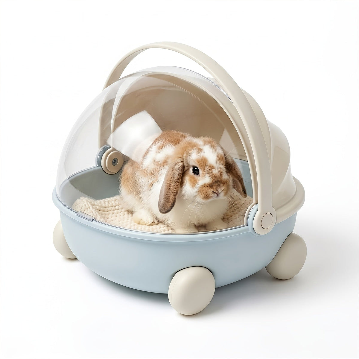 Poussette de transport pour petits animaux avec roues et dôme transparent, sac de voyage portable et respirant pour lapins, cochons d'Inde, hérissons et lapereaux, cage de transport pour animaux d'extérieur avec poignée
