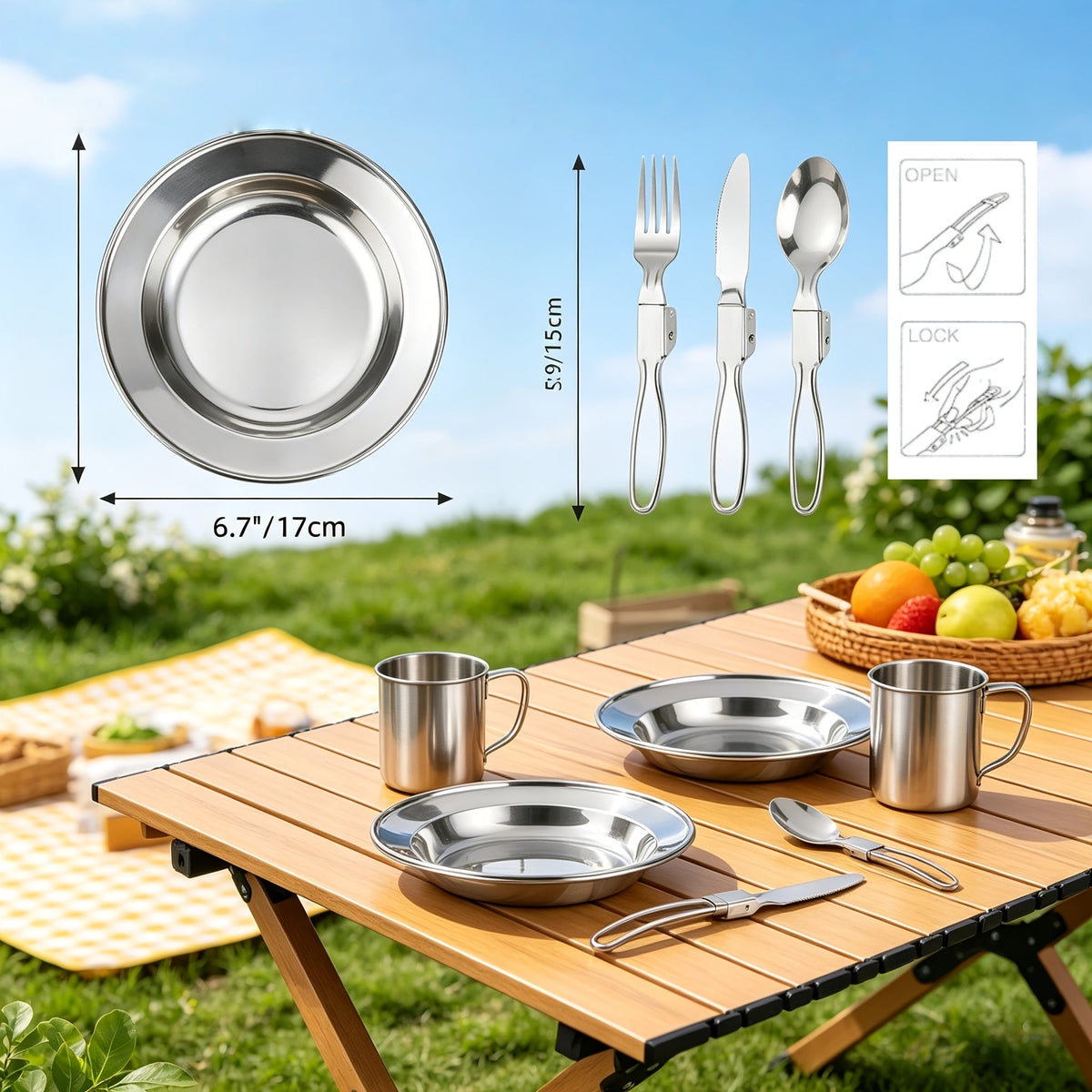 Kit de cuisine de camping 8/9/14/15 pièces, ensemble de cuisson portable antiadhésif en alliage d'aluminium avec bouilloire, casserole, poêle, assiettes et ustensiles, équipement de cuisine léger pour randonnée et voyage