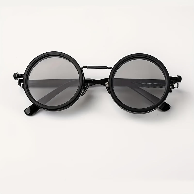 Industrial Punk Rotating Glasses β Black Round Frame with TAC Lenses & Adjustable Spring Temples, Vintage Steampunk Eyewear for Casual, Formal & Edgy Fashion Looks