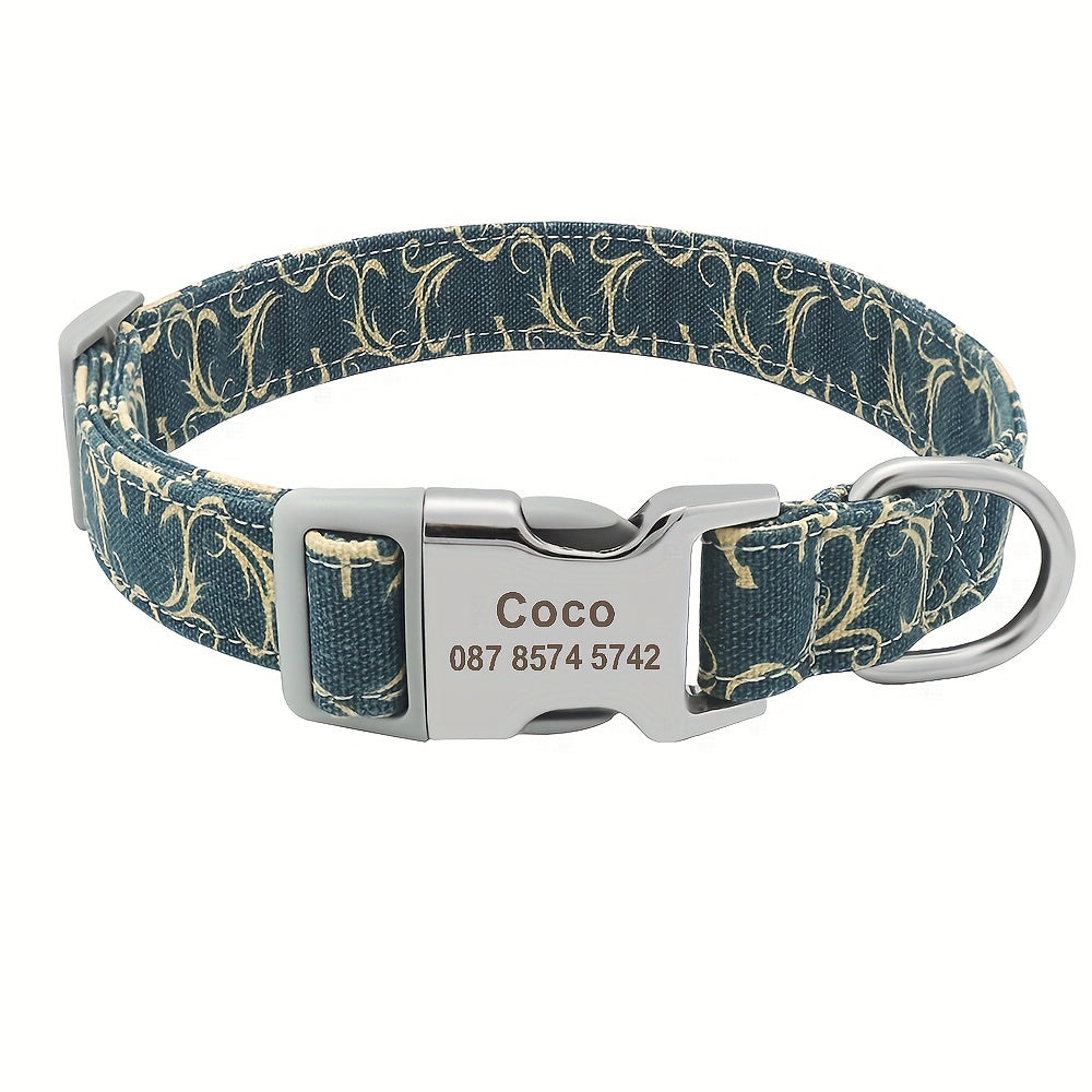 Collier pour chien en nylon personnalisé, gravé et imprimé avec nom et numéro de téléphone – Collier pour animaux de compagnie pour chiots, chats et chiens de petite à grande taille, tailles S, M, L, 7 couleurs éclatantes