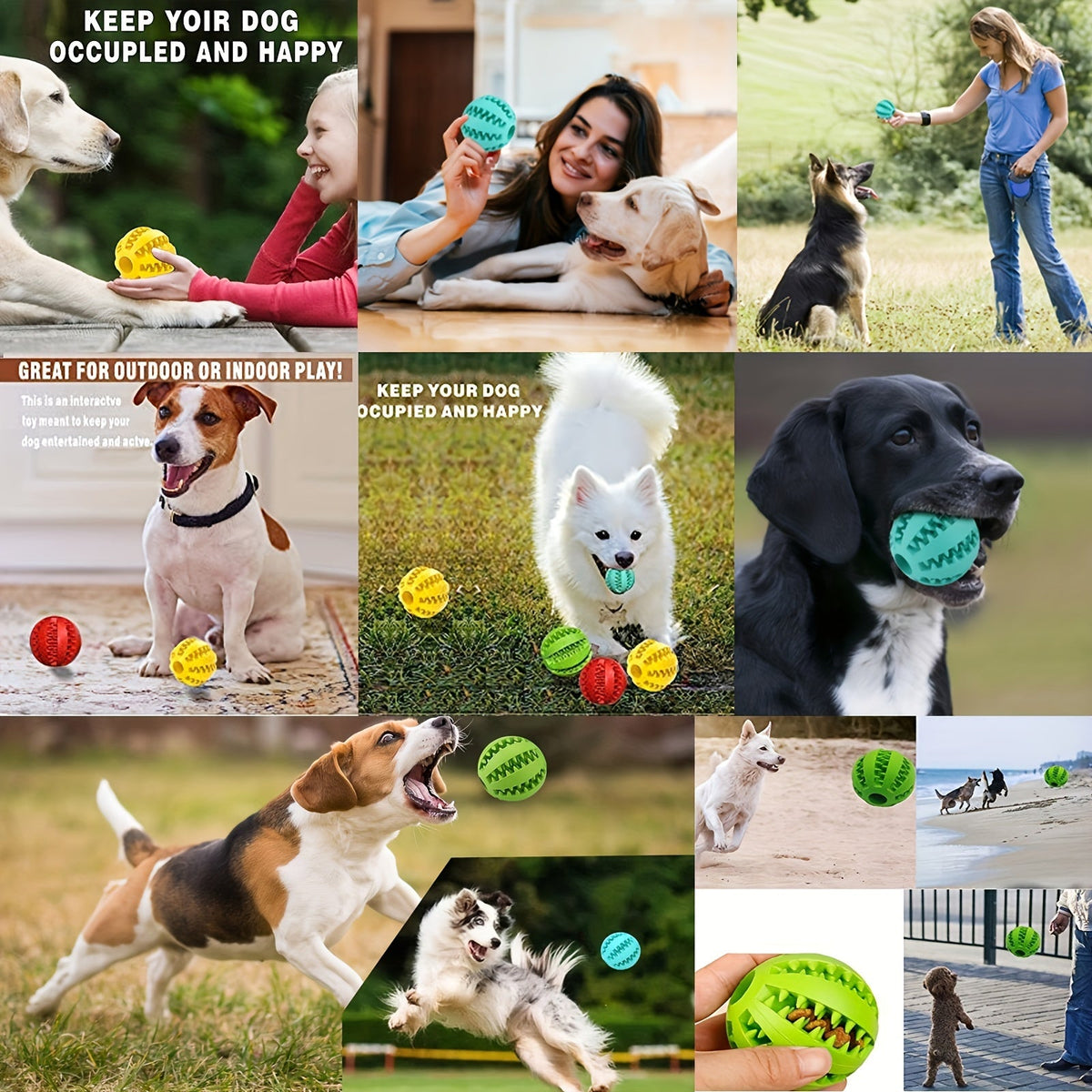 Balle distributrice de friandises pour chiens et chats – Jouet puzzle interactif à alimentation lente pour stimulation mentale, nettoyage des dents et entraînement à la morsure, balle éducative, 2 tailles, couleurs aléatoires