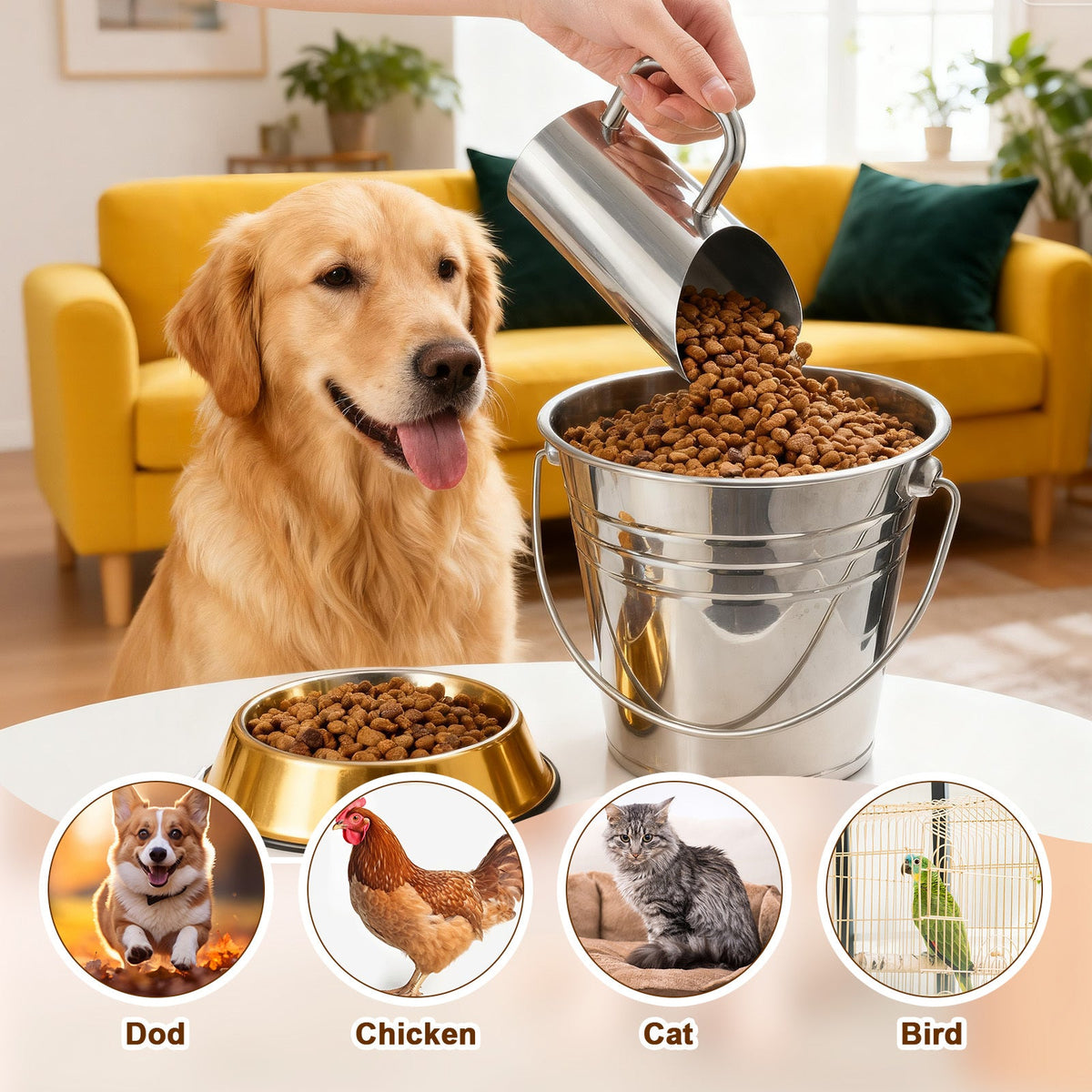 Set de 2 pelles à croquettes en acier inoxydable - Doseurs pour animaux de 45 ml et 355 ml durables avec poignée ergonomique antidérapante, résistants à la rouille et faciles à nettoyer pour croquettes et seaux de nourriture