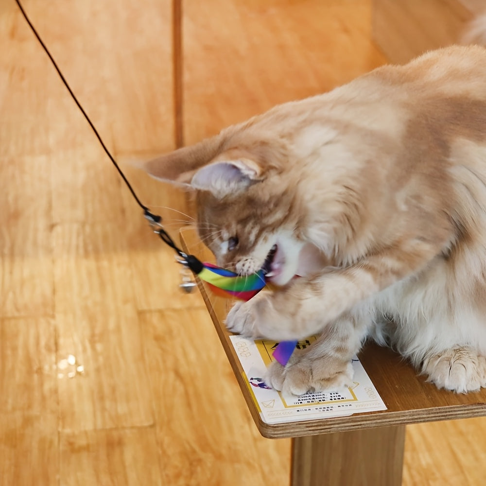 Ensemble de jouets interactifs pour chat – Canne télescopique avec 5 recharges de vers en peluche et 2 recharges à ruban, grelot détachable, sans pile, adapté à tous les chats et chatons (8 pièces)