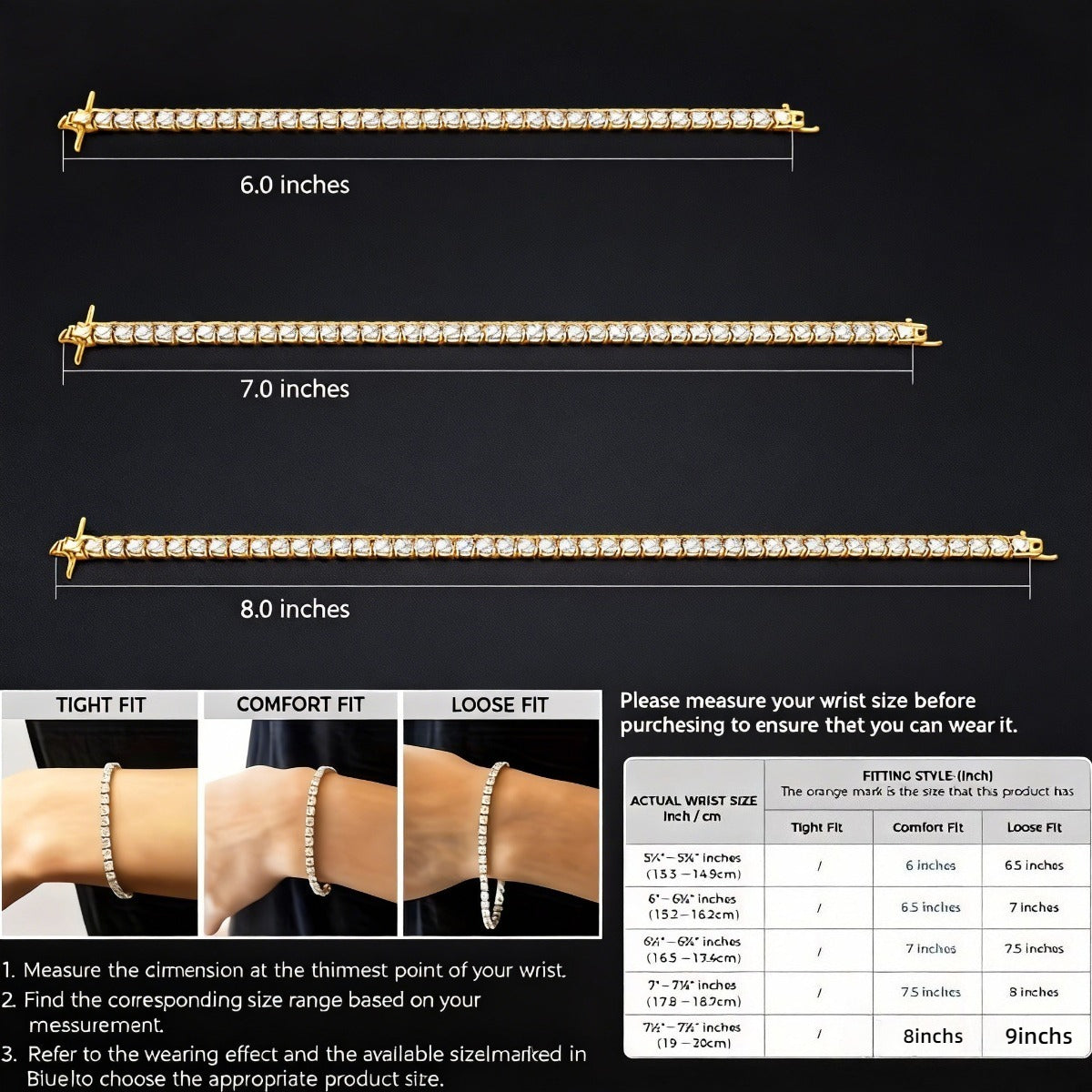 Bracelet tennis en argent sterling S925 et moissanite pour femme – Finition or taille brillante 4 mm, style français élégant, hypoallergénique, tailles 15 à 23 cm, cadeau parfait pour un mariage ou un anniversaire (7,71 g)
