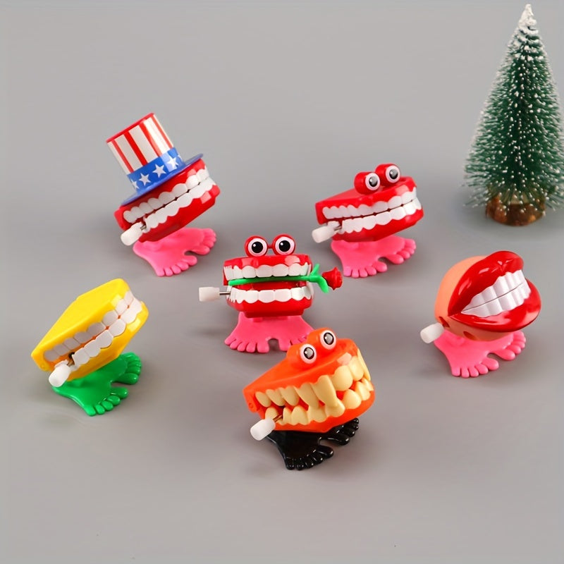 Lot de 5 jouets à remonter « dents marcheuses » avec yeux et pieds rigolos, cadeau fantaisie pour Halloween, Noël ou décoration de bureau – Style et couleur aléatoires