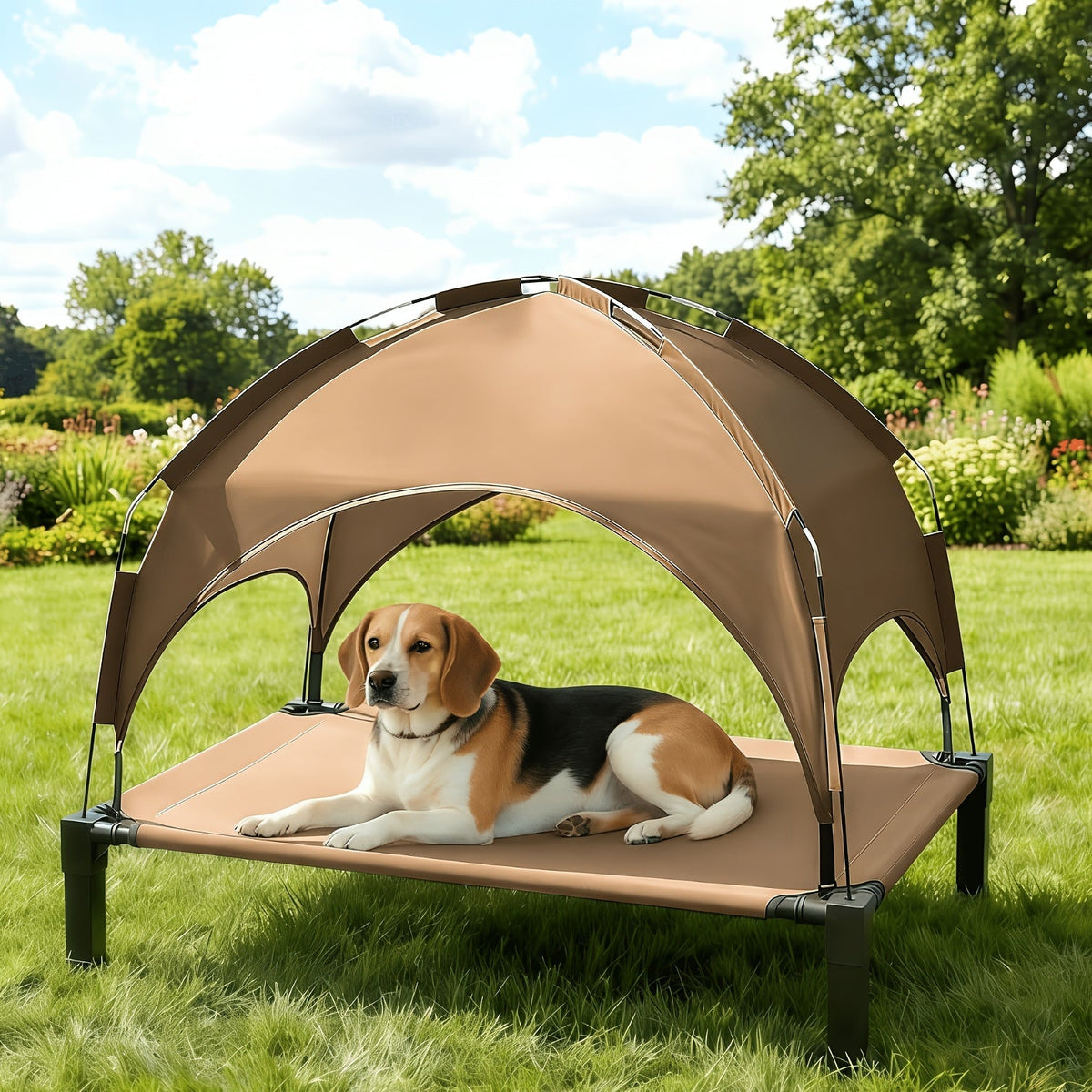 Elevated Dog Bed with Removable Canopy Shade Tent β Portable Raised Outdoor Cooling Pet Cot for Dogs & Cats, Breathable Mesh, Lightweight Foldable Design for Camping, Yard & Patio