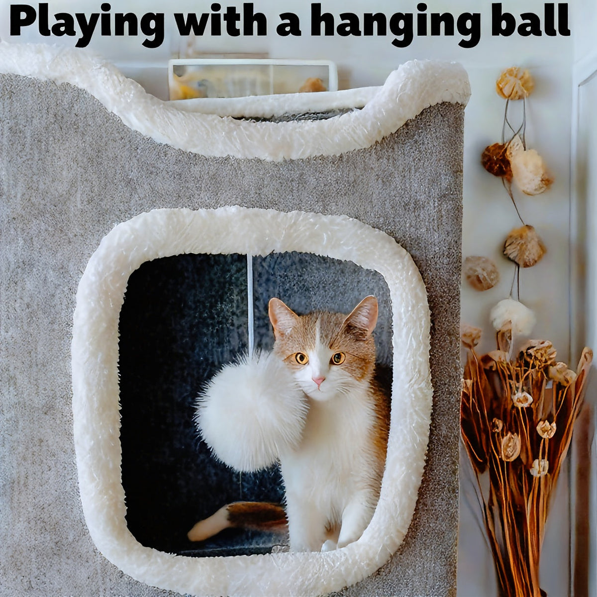 Arbre à chat pliable à plusieurs niveaux pour chats d'intérieur - Maison pour chat résistante aux griffures avec couchage douillet, cachette et balles à grelots, meuble pour chat de 1 à 3 étages pour grimper, jouer et se reposer
