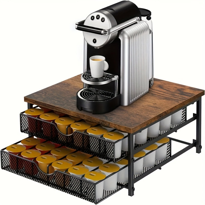 Tiroir de rangement pour capsules de café K-Cup, organisateur pour capsules Keurig Nespresso, panier coulissant à double étage, capacité de 48 capsules, station à café pour comptoir de cuisine, marron