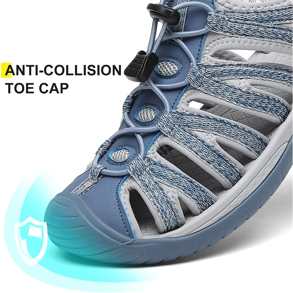 Sandales de randonnée fermées pour femmes, sandales aquatiques légères et antidérapantes avec lacets élastiques réglables et bride auto-agrippante, chaussures de sport respirantes pour la plage, le camping, la pêche, les voyages et la marche