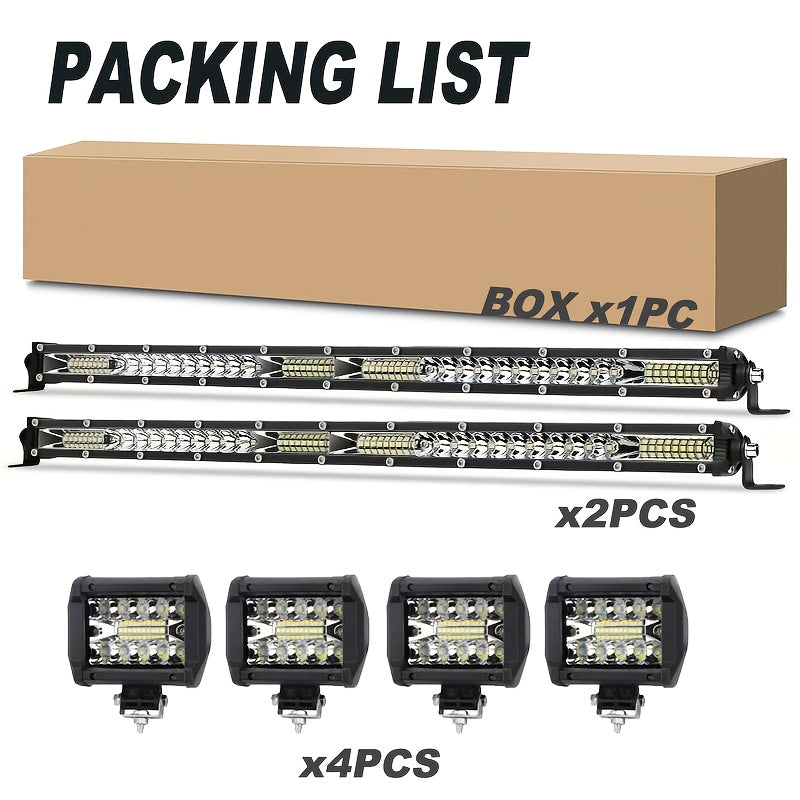 Kit de barre lumineuse de travail à LED pour camion tout-terrain, Jeep, SUV, UTV, VTT et tracteur – Barre lumineuse de 22" et 10" + pods LED de 4", 2000-3000 lumens, 12-24 V, aucune batterie requise, configurations multiples