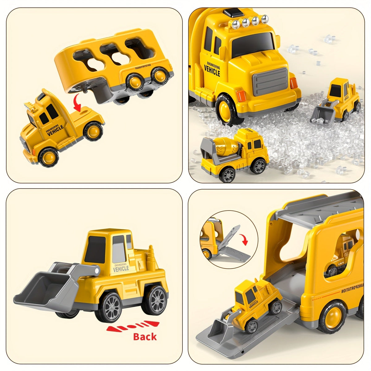 Ensemble de 5 véhicules de chantier pour enfants de 2 ans et plus - Camions de construction à friction incluant camion-benne, pelleteuse et plus, jouet de transport durable pour tout-petits, cadeau d'anniversaire et de fêtes, jaune