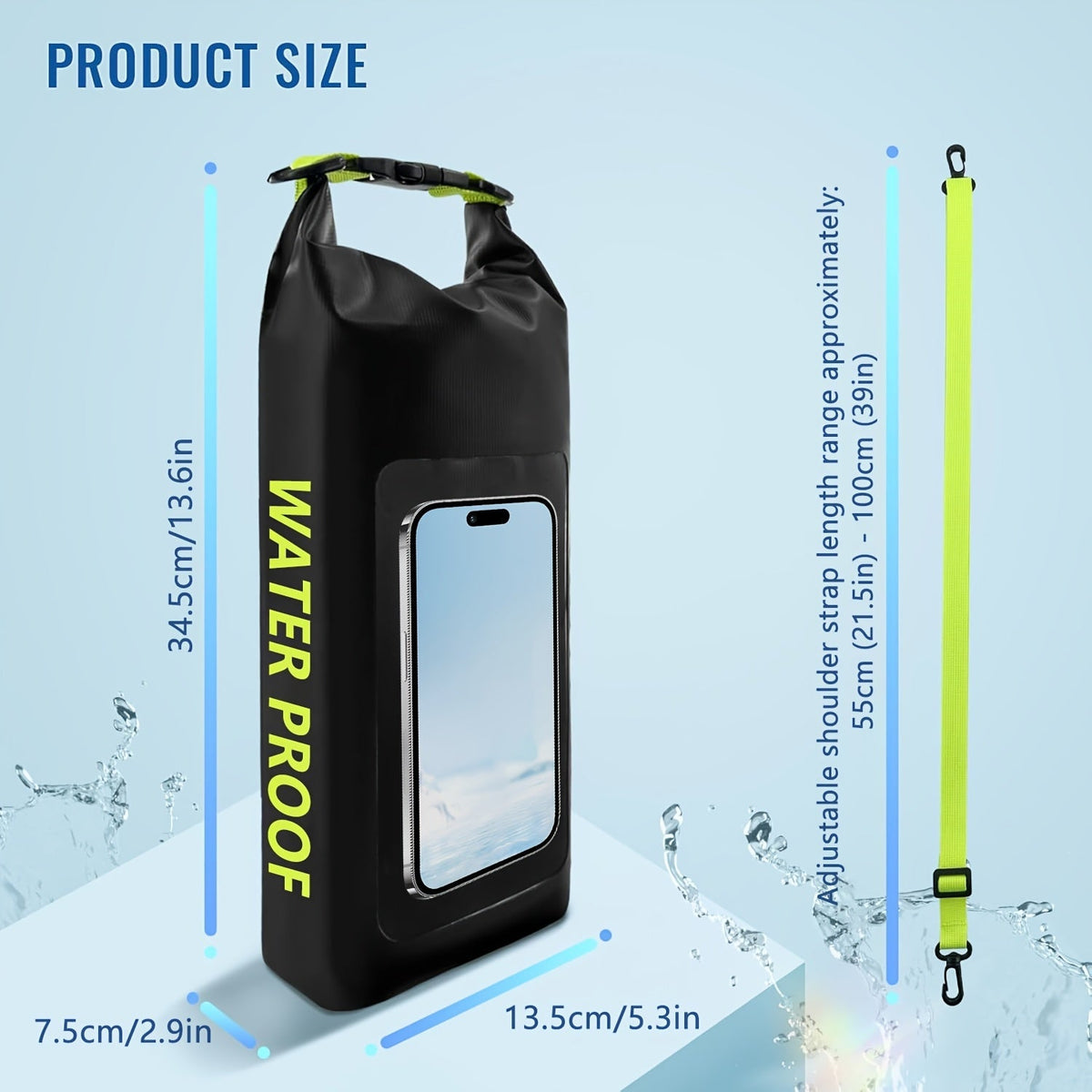 Sac étanche de 10 L à fermeture par enroulement avec pochette pour téléphone - Sac bandoulière pour kayak, bateau, plage, camping, natation, pêche, rafting et voyage