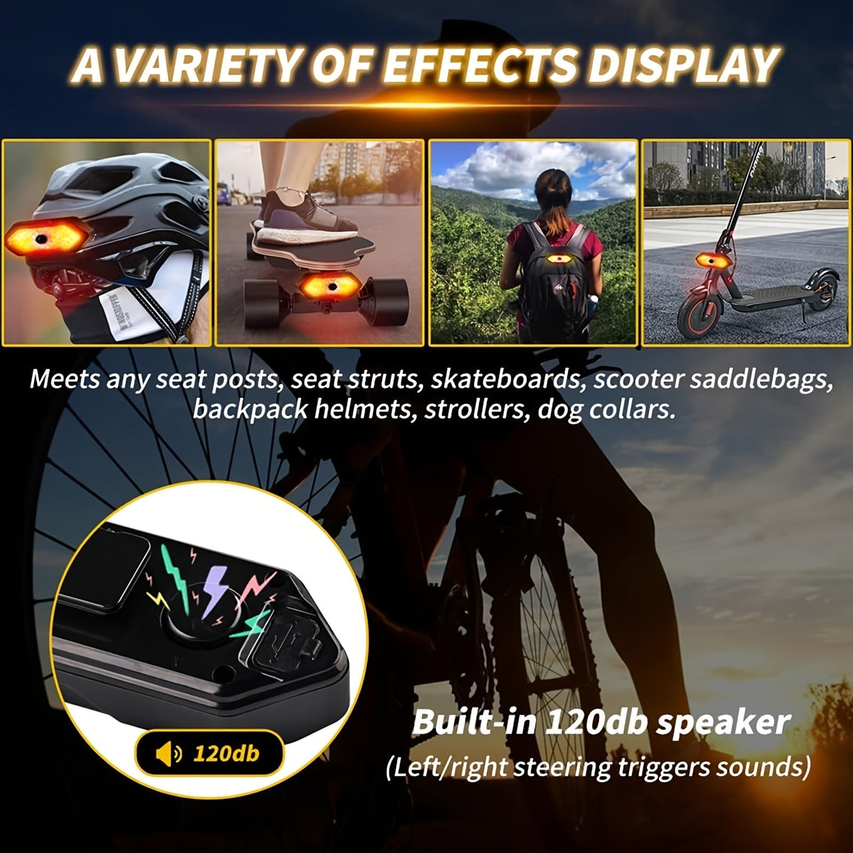Feu arrière de vélo avec clignotants, rechargeable par USB, 120 lumens, 5 modes, télécommande sans fil, feu arrière de sécurité LED pour vélo de route, VTT, vélos de ville, adultes, enfants, hommes, femmes, cyclisme