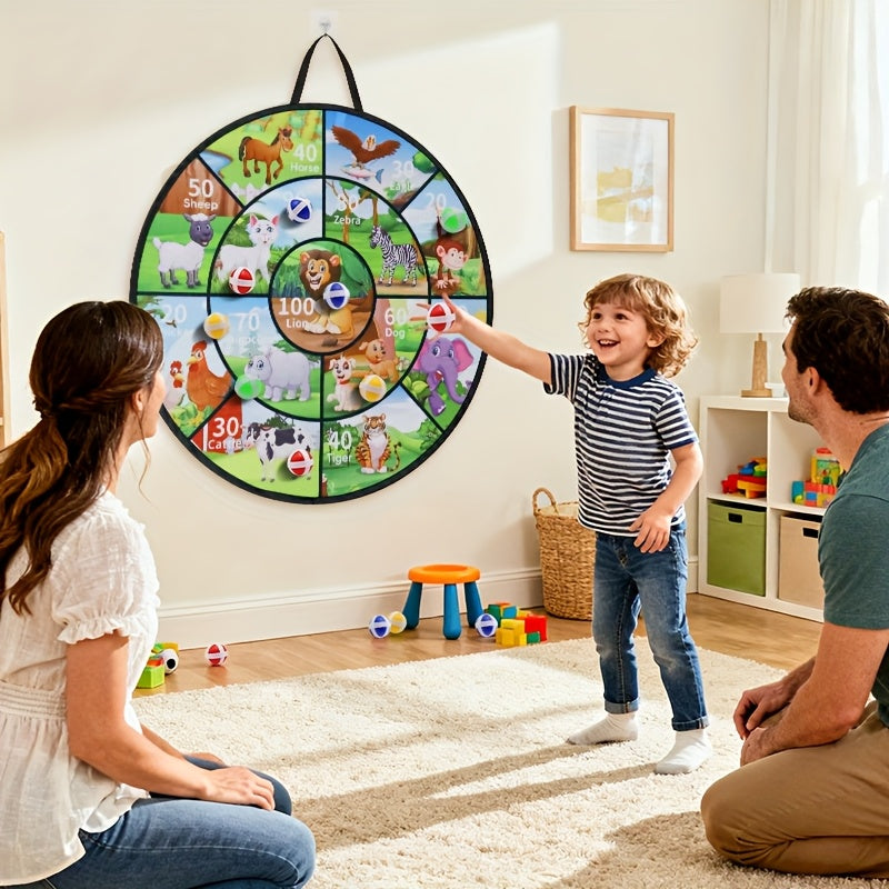 Jeu de cible à balles scratch pour enfants de 74 cm avec 12 balles - Grande cible animale double face pour activités intérieures et extérieures, jeu de fête pour garçons et filles, cadeau amusant pour l'été, un anniversaire, Noël ou Halloween