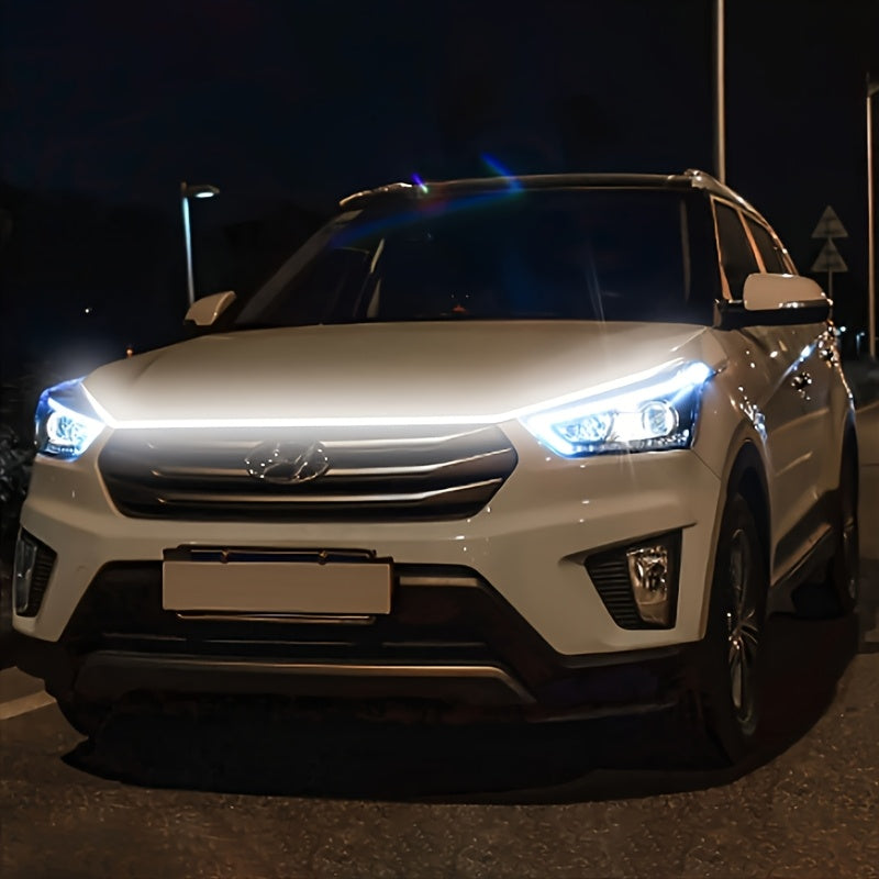 Bande lumineuse LED de 70 pouces pour compartiment moteur, blanc haute luminosité 2000-3000 lumens, mode accueil automatique, effet clignotant, câblage fixe 12V pour voitures et SUV - Éclairage d'ambiance sous capot