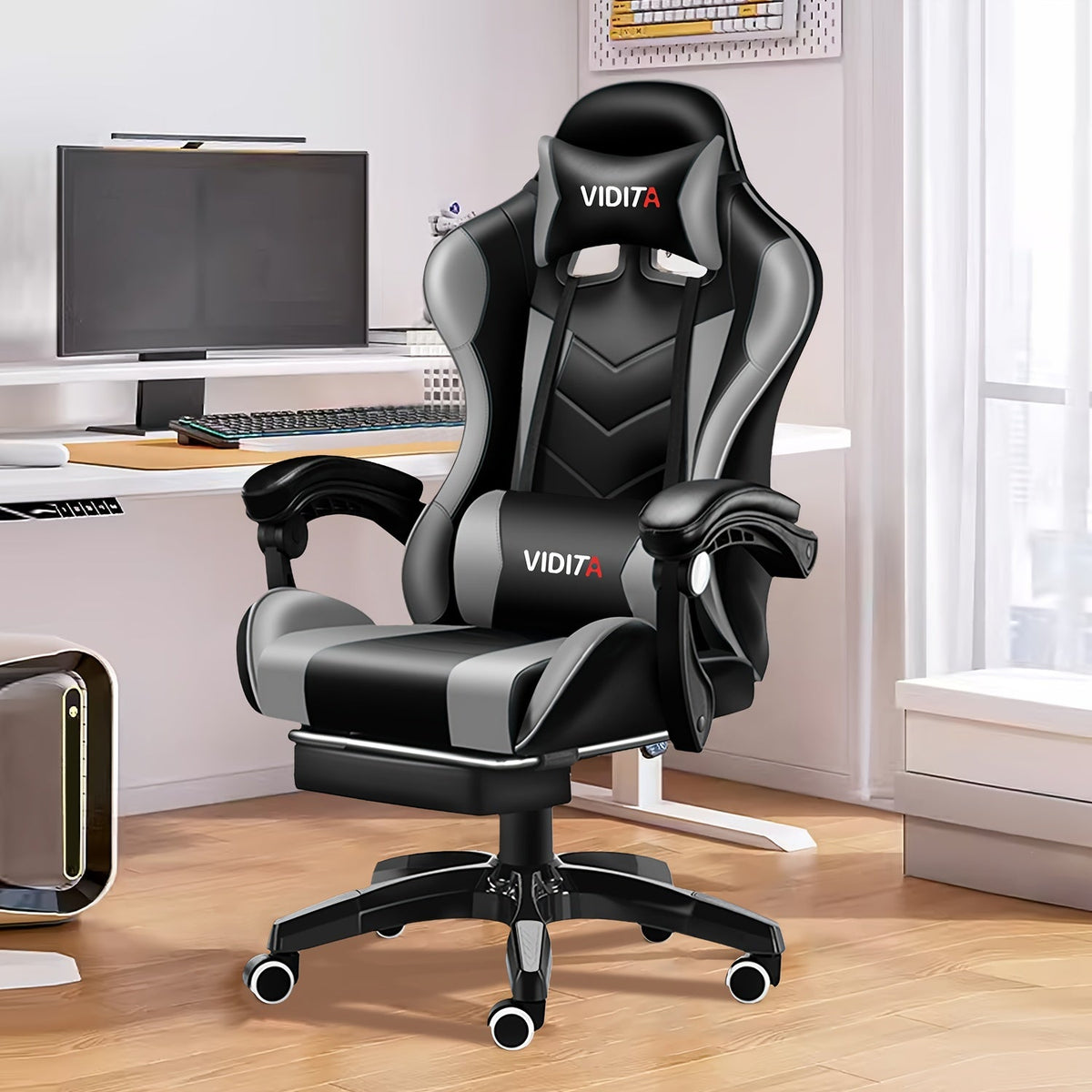 Chaise de bureau gaming ergonomique style course avec soutien lombaire, dossier haut réglable pour adultes et adolescents, fauteuil inclinable pour ordinateur PC