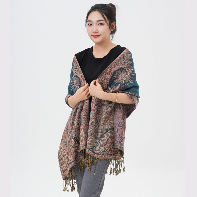 Écharpe pashmina à motif cachemire « queue de phénix » – Châle enveloppant épais et chaud pour femme, tissu doux et luxueux disponible en 17 couleurs éclatantes, polyvalent pour les événements formels, le quotidien et les cadeaux
