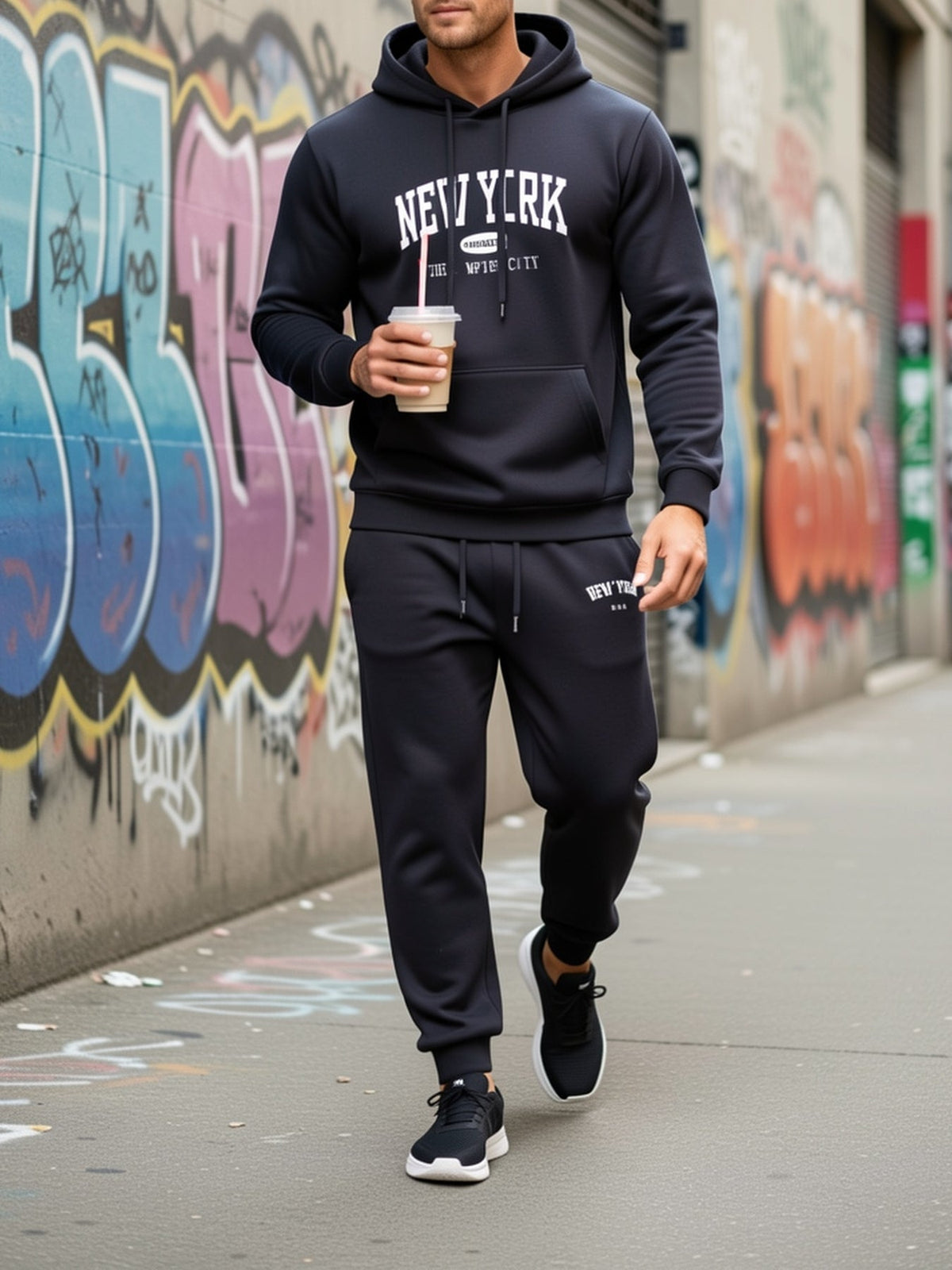Ensemble de survêtement 6 pièces pour homme, sweat à capuche et pantalon de jogging - Vêtement de sport style urbain avec imprimé « City » pour le jogging, le fitness en extérieur et le quotidien, S-XXL
