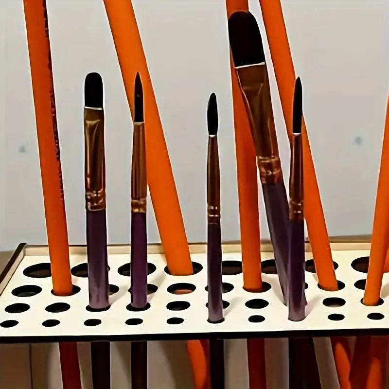 Support de pinceaux en bois à 67 trous - Organisateur de bureau pour artistes, boîte de rangement pour fournitures d'art, support de pinceaux léger et durable pour la peinture, le dessin et les loisirs créatifs