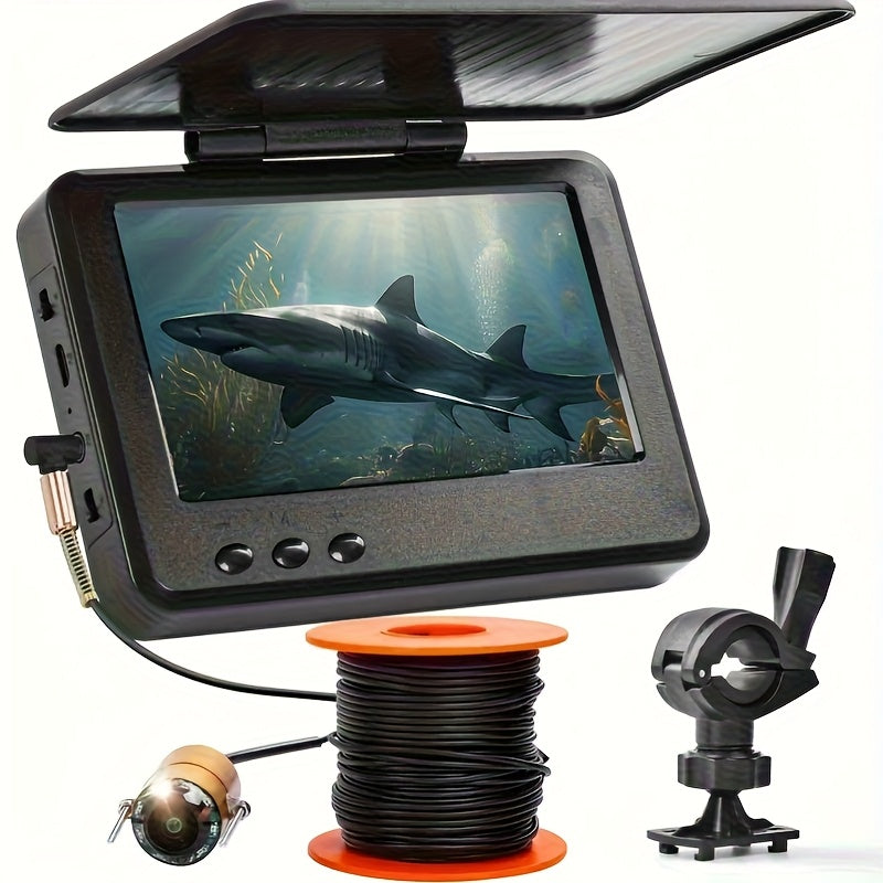 Détecteur de poissons avec caméra sous-marine HD, écran 4,3 pouces, objectif grand angle 140 degrés, lumière attractive pour poissons, kit de visionnage de pêche portable pour la pêche sur glace, en lac et en rivière
