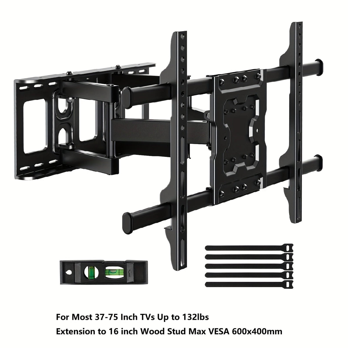 Support mural articulé pour TV 37-75 pouces, double bras, pivotant, inclinable, rotatif, VESA 600x400mm, capacité 60 kg, pour téléviseurs OLED/LCD/LED plats et incurvés, extension de 61 cm