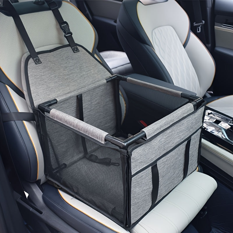 Panier de sécurité pour siège auto pour chiens petits et moyens - Siège rehausseur pour animaux de compagnie de haute qualité avec coussin doux, panier sécurisé pour chien en voiture, 7 couleurs : marron, gris, gris, cramoisi, bleu marine, bleu, rayé