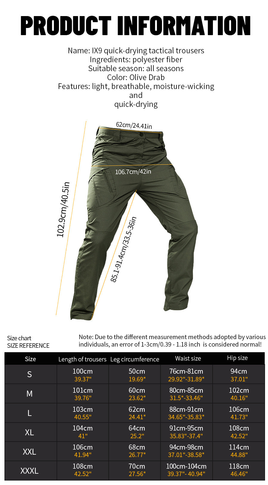 Pantalon cargo tactique IX9 pour homme coupe ajustée – Respirant, séchage rapide, résistant aux déchirures, multi-poches, coupe 3D, pantalon de travail extérieur pour randonnée, camping, escalade, pêche S-XXXL