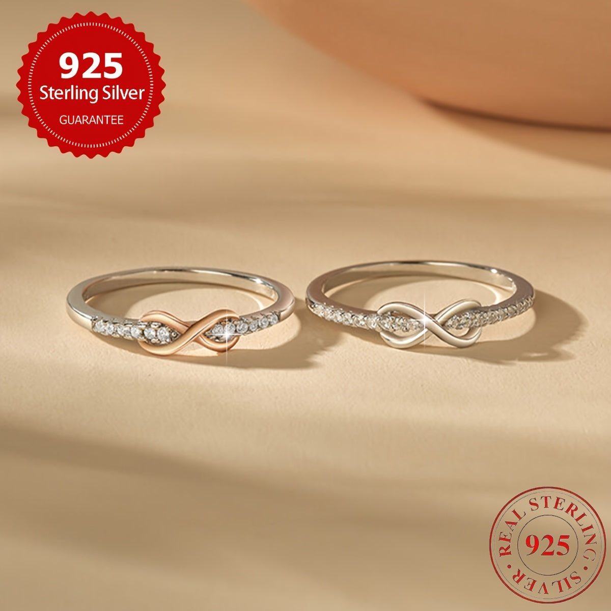 Bague « 8 chanceux » pour femme en argent sterling 925 – Incrustation de zircone cubique, design bicolore, anneau empilable élégant, tailles 5-10, bijou raffiné pour mariage et cadeau